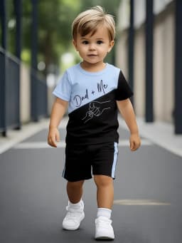 Color Block Dad Me Hand In Hand Print Short Sleeve Shorts Set Boys Casual Style New Arrival