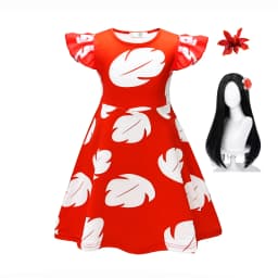 Hawaiian Girl Red Frock with White Feather Summer Casual Beach Dress Costume Play Cute Ohana Spirit Role Playing Apparel 2-12Yrs