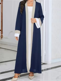 Women's Casual Elegant Ramadan Open-Neck Long-Sleeved Dress Color-Block Slim-Fit Extra-Long Fashionable Muslim Women's Wear