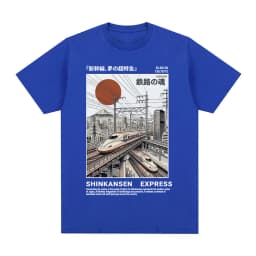 Shinkansen Express Train Illustration T-shirt Retro Japanese Style Rail Vintage Poster T shirt Short Sleeve Cotton Casual Tshirt