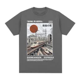 Shinkansen Express Train Illustration T-shirt Retro Japanese Style Rail Vintage Poster T shirt Short Sleeve Cotton Casual Tshirt