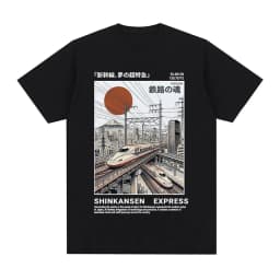 Shinkansen Express Train Illustration T-shirt Retro Japanese Style Rail Vintage Poster T shirt Short Sleeve Cotton Casual Tshirt