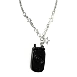 Punk 90s Aesthetic Pink Phone Pendant Necklace for Women Cartoon Goth Star Beads Pendant Y2K Necklace Jewelry Harajuku Fashion