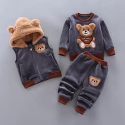 Winter Baby Clothing Sets Autumn Boys Girls Thick Warm Suits Hooded Sweater Cartoon Cute Bear Three-Piece kids Outfits 0-4 Years