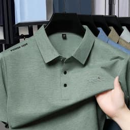 Casual Men Short Sleeve Polo Shirt Ice Silk Waffle Fabric Breathable Summer Business Formal Top