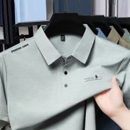 Casual Men Short Sleeve Polo Shirt Ice Silk Waffle Fabric Breathable Summer Business Formal Top