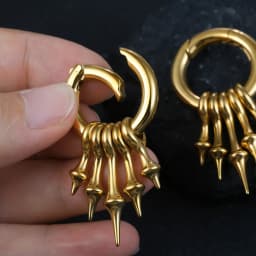 Twolobes 2PCS Punk Spike Ear Weights Hangers 316L Stainless Steel Ear Gauges 4mm 6G Stretched Lobe Earrings Hoop Gothic Jewelry