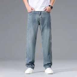 New Summer Ultra-thin Lyocell Men's Jeans Drape Soft Fabric Loose Straight Casual Denim Pant Y2K Elastic Ice Silk Male Trousers