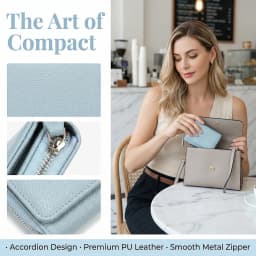 Pomelo Best Trifold Small Wallet For Women RFID Blocking Faux Leather Slim Card Holder With Zipper Coin