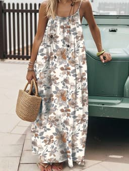 2026 European and American Cross-border Foreign Trade Women's New Style Strapless Backless Loose Print Long Dress