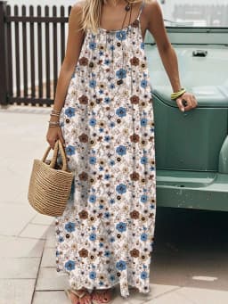 2026 European and American Cross-border Foreign Trade Women's New Style Strapless Backless Loose Print Long Dress