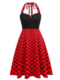 Women Sexy Backless Retro 1950s Sleeveless Polka-Dot Birthday Party Knee Length Swing Dress