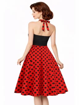Women Sexy Backless Retro 1950s Sleeveless Polka-Dot Birthday Party Knee Length Swing Dress