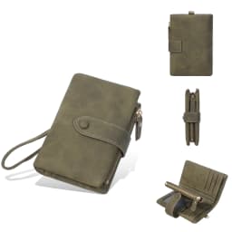 Baellerry Women's Short Wallet Soft Suede PU Leather Card Holder with Multiple Slots Snap Fasteners And Zipper Coin Purse