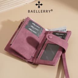 Baellerry Women's Short Wallet Soft Suede PU Leather Card Holder with Multiple Slots Snap Fasteners And Zipper Coin Purse