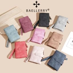 Baellerry Women's Short Wallet Soft Suede PU Leather Card Holder with Multiple Slots Snap Fasteners And Zipper Coin Purse