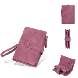 Baellerry Women's Short Wallet Soft Suede PU Leather Card Holder with Multiple Slots Snap Fasteners And Zipper Coin Purse