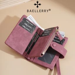 Baellerry Women's Short Wallet Soft Suede PU Leather Card Holder with Multiple Slots Snap Fasteners And Zipper Coin Purse