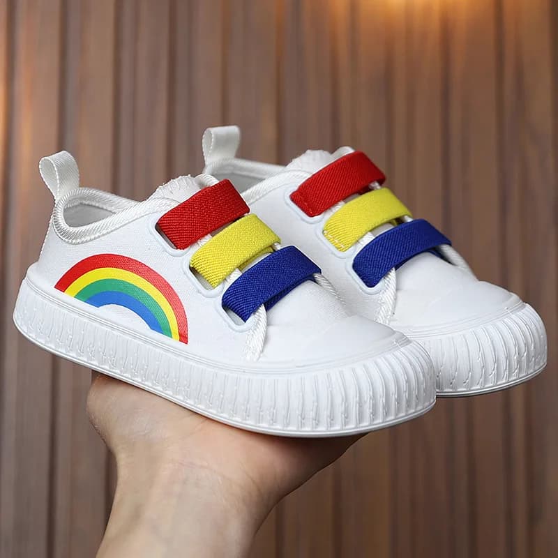 Summer Children's Canvas Shoes for Boys and Girls Rainbow Sneakers Baby Non-slip Casual Shoes Toddler Versatile Reathable Style