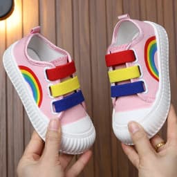 Summer Children's Canvas Shoes for Boys and Girls Rainbow Sneakers Baby Non-slip Casual Shoes Toddler Versatile Reathable Style