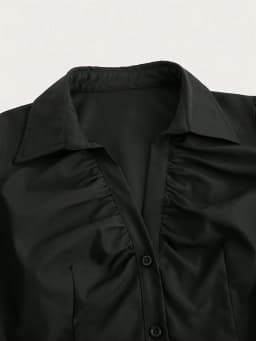 Women Shirts Black Short Sleeve Collared Button Down Blouse Tops Shoujo Girl Goth Aesthetic Y2K Harajuku