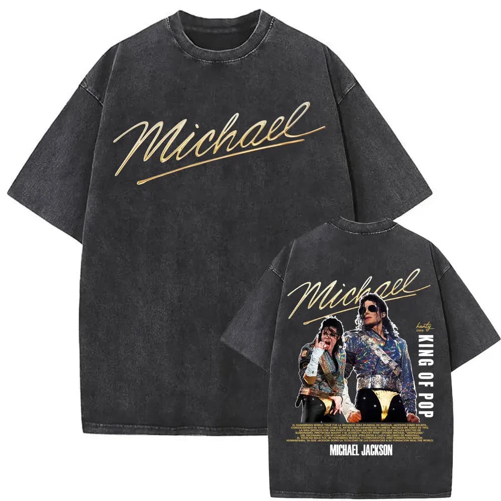 Michael Jackson King of Pop World Tour Vintage Washed T Shirt Men Women Fashion Gothic Classic T-shirts Summer Tops Cozy T-shirt