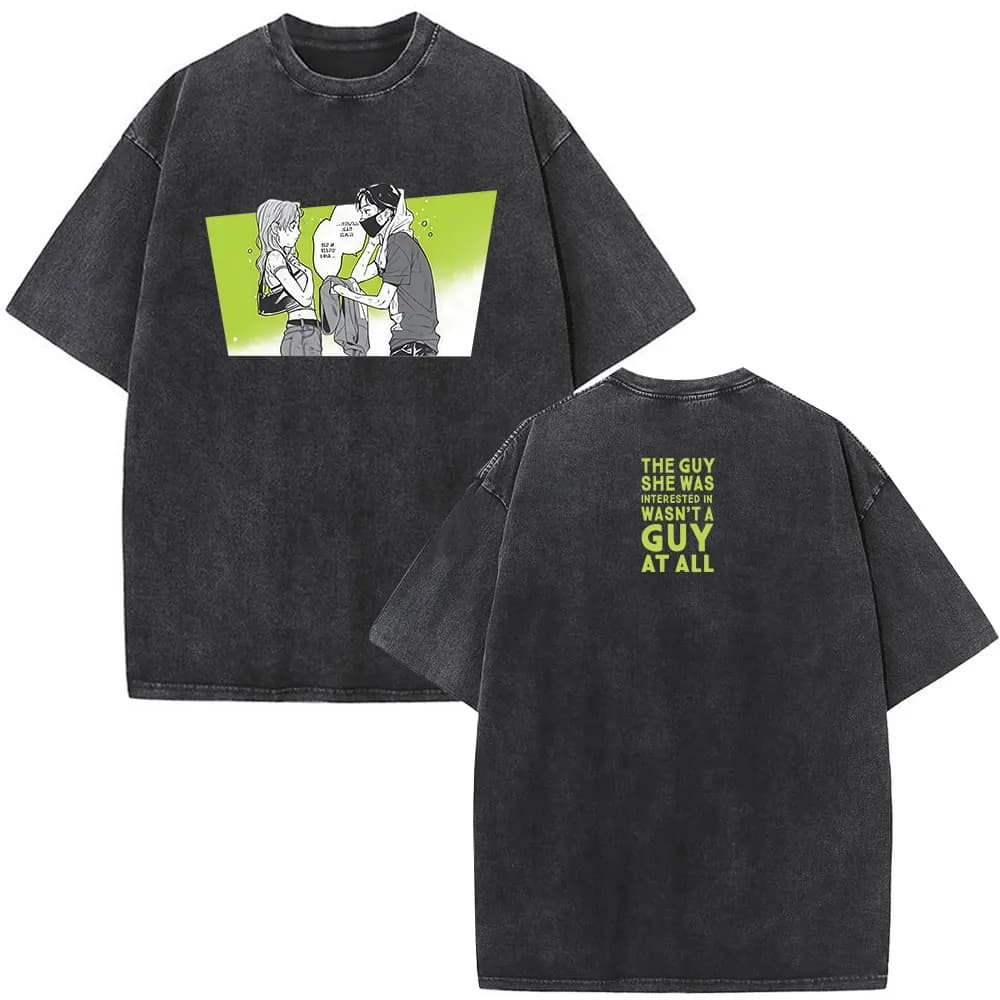 The Guy She Was Interested in Wasn't A Guy At All Manga Vintage Washed T Shirt Men Women Clothing Harajuku Cotton Casual T-shirt