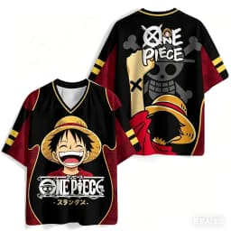 One Piece Monkey D.Luffy Oversized V-Neck Jersey 3D Quick Dry T-Shirt For Men Women Kids Anime Fan Tee Outdoor Sports Streetwear