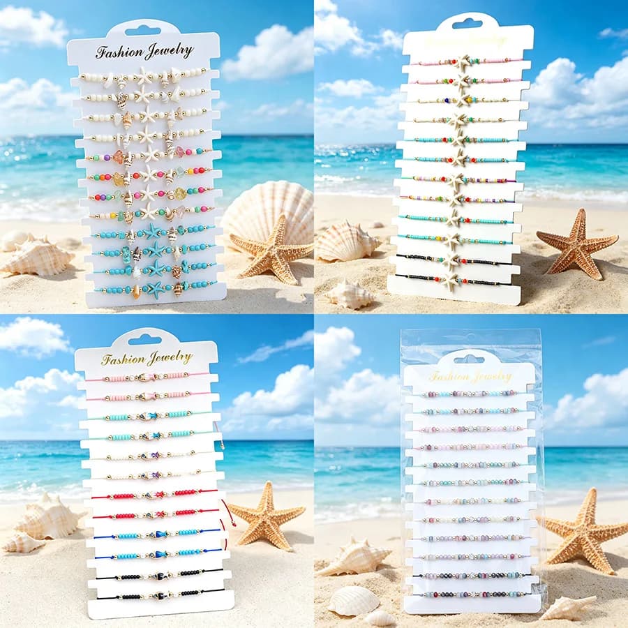 Noter New Bohemian Women String Bracelet Cute Starfish Conch Fish Marine Animals Charm Braslet Beach Vacation Jewelry Versatile