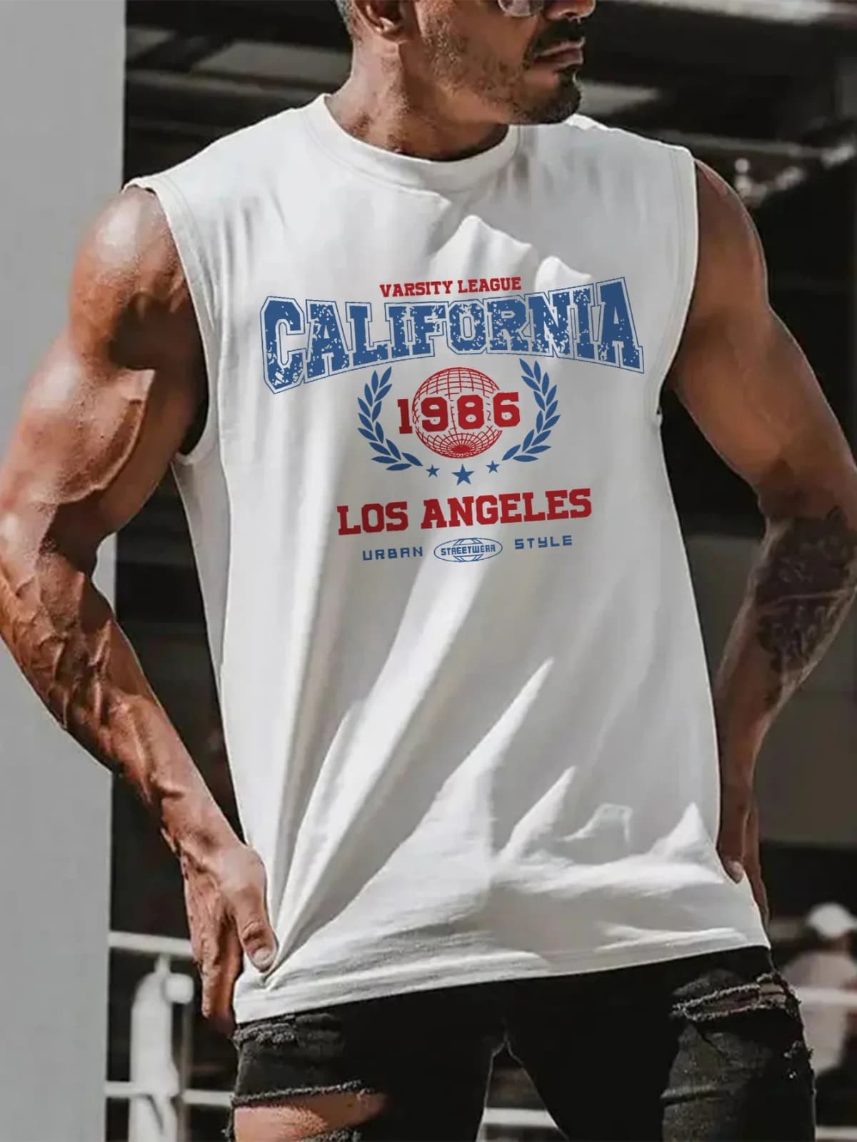 Men's summer fashion casual sports loose California pattern print comfortable breathable round neck sleeveless vest