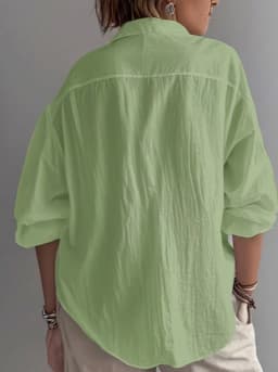 Ladies' elegant and classic cotton and linen pure-color button-down 3/4-sleeve shirt, fashionable and versatile for daily outing