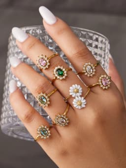 Ferris Wheel Glossy Cubic Zirconia Women's Rings Stainless Steel PVD Gold Plated Waterproof Open Rings No Tarnish Women Jewelry
