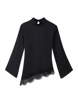 Women Casual Lace Patchwork Hem Lace-up Tops Women's Slim Waist-cinching Blouse New Ladies Spring Solid Elegant Blouses 
