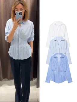 TFMLN Spring Women's Pleated Waist Cinching Shirts Chic Single Breasted Full Sleeve Commuting Blouses 2026 New Ladies Tops