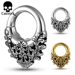Casvort 2PCS Stainless Steel Ear Weights Hanger for Pierced Ears 4G 5mm Magnetic Clicker Ear Gauges Vintage Flower Vines Pattern