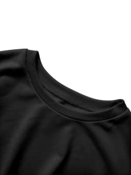 Women Casual Crew Neck Cropped Sweatshirt, Long Sleeve Ruched Waist Button Side Pullover Top, Solid Color Slim Fit Streetwear