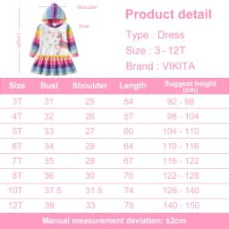 VIKITA Girls Unicorn Hoodies Dress Kids Rainbow Striped Soft Cotton Comfortable Casual Straight Ruffle Spring Autumn Casual Wear