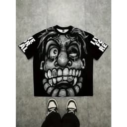 European and American Men's Summer Fun Figure Graffiti Print Soft and Breathable Round Neck T-Shirt Outdoor Casual Top