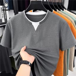 Mens Short Sleeve Fake Two Piece T Shirt V Neck Style Lightweight Casual Summer Tops for Men