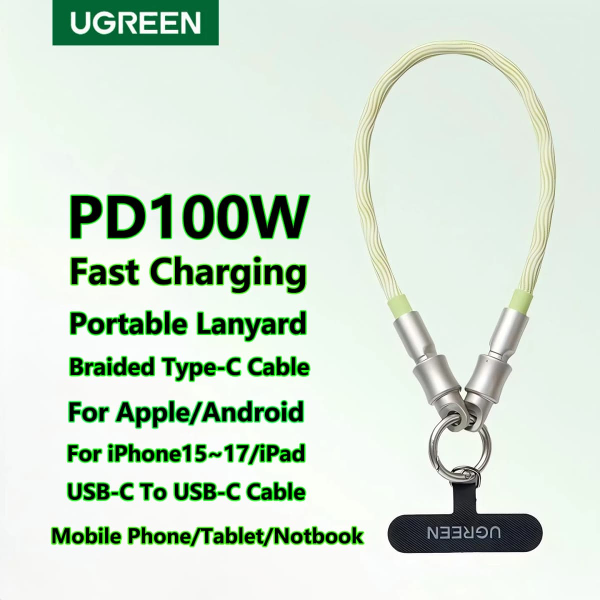 UGREEN Portable Lanyard USB Type C To Type C Cable PD100W Fast Charging Data Fpr Apple iPhone 17 iPad Macbook Charger Android 5A