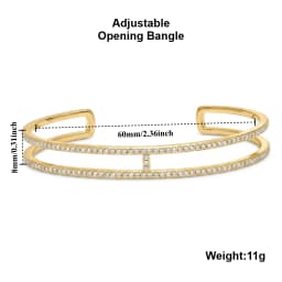 Gold Color Adjustable Two-story Zircon Bangle, Luxury Stainless Steel Bohemian Style Bracelet for Women, Fashion Jewelry Gift