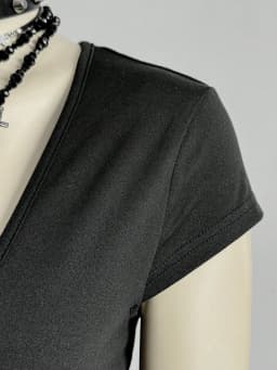 Summer Hollow Design Women's Slimming Hot Stamping Y2K Daily Casual Top Slim Fit Solid Color Low Neck T-Shirt