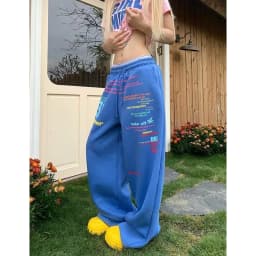 Letter Print Sweatpants Women's Hip Hop Streetwear Elastic Waist Straight Wide Leg Baggy Jogger Trousers Women's