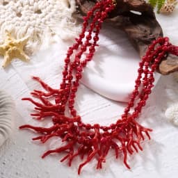 Exaggerated Red Coral Multi Layer Necklace for Women Bohemian Irregular Stone Beaded Choker Chain Vacation Party Jewelry Gift