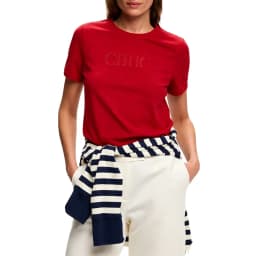 CH Women's Short Sleeve T Shirt Slim Fit Crew Neck Letter Embroidery Breathable Cotton Daily Tops
