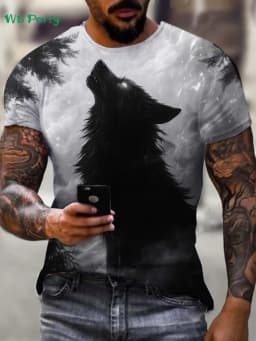 Summer Outdoor Men Short Sleeved Tee Oversized Men's T-Shirt Fashion Round Neck Men's Clothing Vintage Wolf Graphic T-Shirt Men
