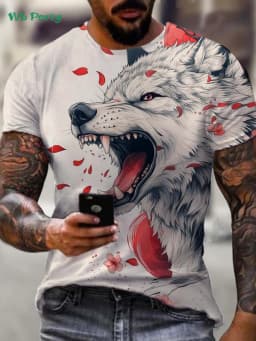 Summer Outdoor Men Short Sleeved Tee Oversized Men's T-Shirt Fashion Round Neck Men's Clothing Vintage Wolf Graphic T-Shirt Men