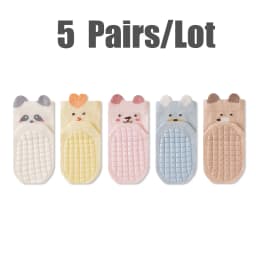 3/5 Pairs Cute Cartoon Baby Socks Anti-slip Rubber Sole Baby Floor Socks Soft Cotton Socks for Newborn Infant Boys Girls