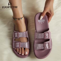 New Luofu Fashionable Women's Slippers, Outdoor Casual Double-Buckle Sandals, Thick-Soled Eva Material, Comfortable and Eco-Friendly Slippers, Indoor Non-Slip Slippers, Casual Slippers