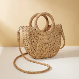 2026 NEW Summer Women Handmade Weave Straw Rattan Half-Moon Beach Handbag Large Capacity Hollow Crossbody Shoulder Bag